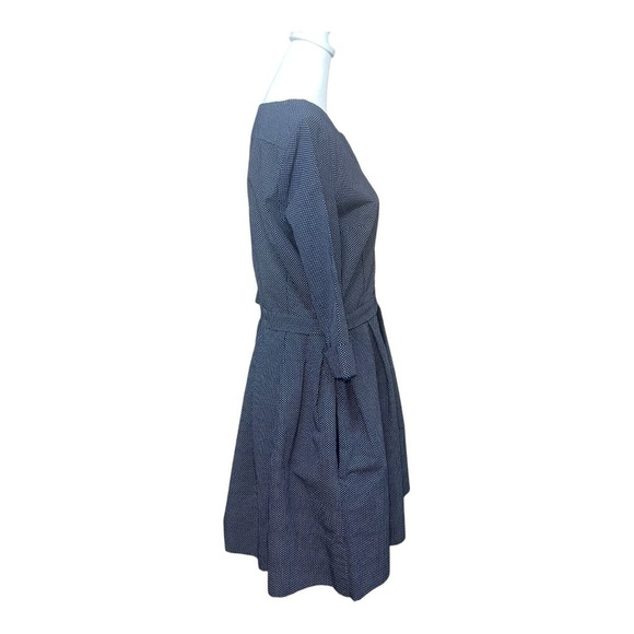 GAP Linen Blend Yoke Fit Flare A-Line Dress Polka Dot Pockets Sz 8 Academia Navy - Picture 3 of 11
